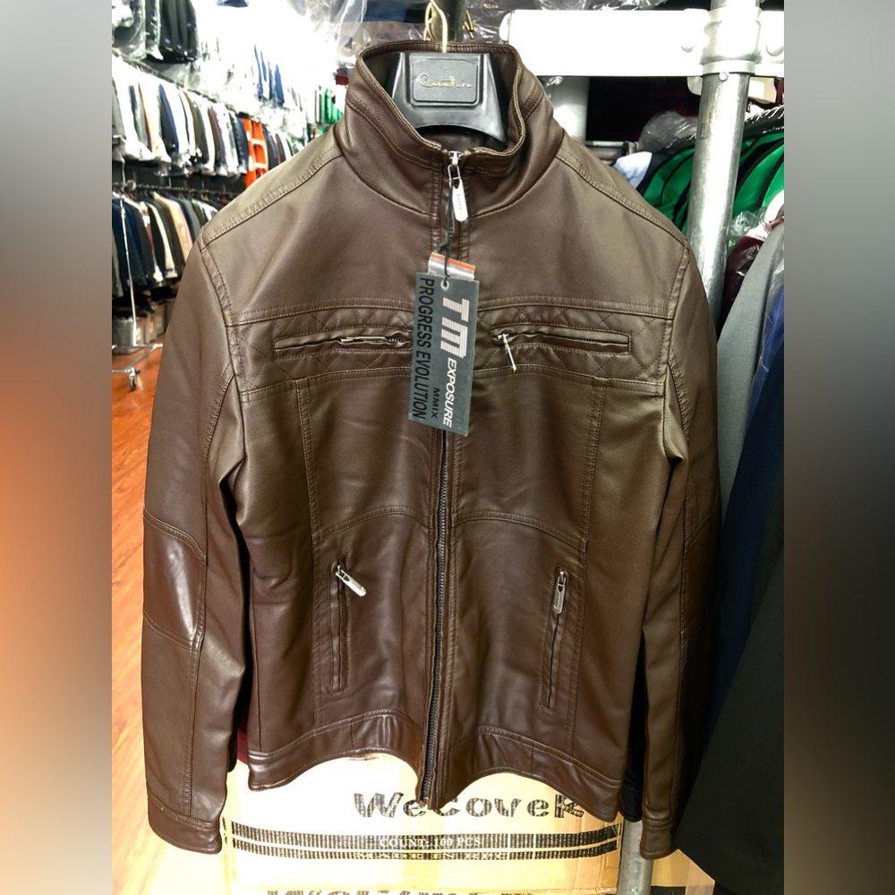 Men’s Brown PU Leather Casual Jacket